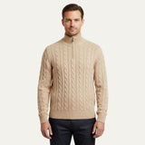 Cédric | Pull homme en laine mérinos à col demi-zip et tricot à câbles