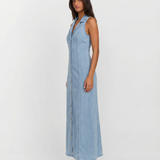 Romane | Robe Maxi en Jean Bleu Clair Sans Manches