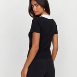 Eleanor | Polo en Tricot Noir Chic avec Contraste