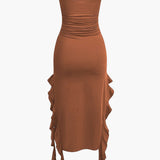 Noléva | Robe maxi sans bretelles à volant asymétrique
