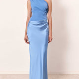 Cléophée | Robe longue plissée asymétrique à une épaule pour soirée