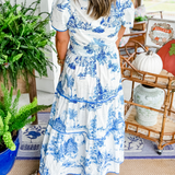 Apolline | Robe longue à motif toile au style classique raffiné