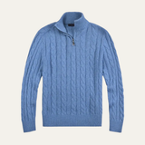 Cédric | Pull homme en laine mérinos à col demi-zip et tricot à câbles