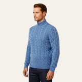 Cédric | Pull homme en laine mérinos à col demi-zip et tricot à câbles