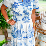 Apolline | Robe longue à motif toile au style classique raffiné