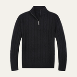 Cédric | Pull homme en laine mérinos à col demi-zip et tricot à câbles