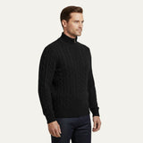 Cédric | Pull homme en laine mérinos à col demi-zip et tricot à câbles