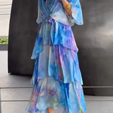 Anaïs | Robe midi femme à col V, taille nouée et volants fluides