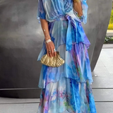Anaïs | Robe midi femme à col V, taille nouée et volants fluides