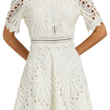 Océane | Robe midi femme en dentelle ajourée à coupe évasée