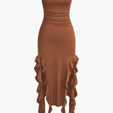Noléva | Robe maxi sans bretelles à volant asymétrique