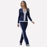 Claire | Ensemble féminin avec veste zippée et pantalon contrasté