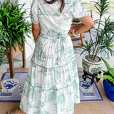 Apolline | Robe longue à motif toile au style classique raffiné