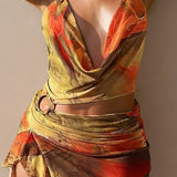 Sorelle | Robe mini halter à fente latérale asymétrique et imprimé artistique