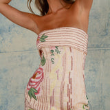 Celianne | Mini robe sans bretelles à broderies florales et détails scintillants