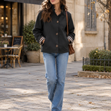 Léa | Trench court femme à col à volants et poignets à carreaux