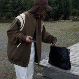 Maëlys | Veste varsity oversize rétro à manches contrastées et finitions côtelées