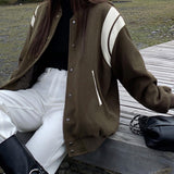 Maëlys | Veste varsity oversize rétro à manches contrastées et finitions côtelées