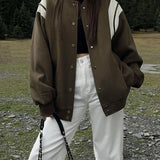 Maëlys | Veste varsity oversize rétro à manches contrastées et finitions côtelées