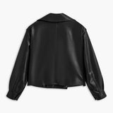 Valériane | Veste biker en simili cuir noir – coupe cropped asymétrique élégante