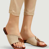 Yara | Sandales beiges avec accents en cuir