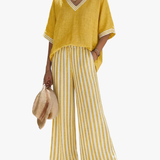 Léonie | Ensemble Femme Col V et Pantalon Large Élégant