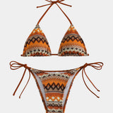 Anaëlle | Ensemble bikini triangle à motif ethnique et liens ajustables