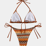 Anaëlle | Ensemble bikini triangle à motif ethnique et liens ajustables