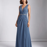 Noémie | Robe maxi de soirée avec décolleté en V et corsage plissé