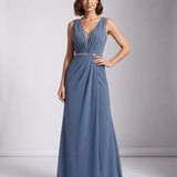 Noémie | Robe maxi de soirée avec décolleté en V et corsage plissé