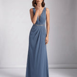 Noémie | Robe maxi de soirée avec décolleté en V et corsage plissé