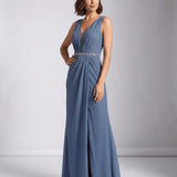 Noémie | Robe maxi de soirée avec décolleté en V et corsage plissé