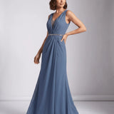 Noémie | Robe maxi de soirée avec décolleté en V et corsage plissé
