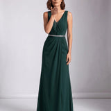 Noémie | Robe maxi de soirée avec décolleté en V et corsage plissé