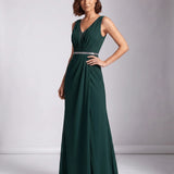 Noémie | Robe maxi de soirée avec décolleté en V et corsage plissé