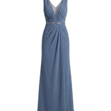 Noémie | Robe maxi de soirée avec décolleté en V et corsage plissé