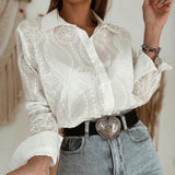 Coralie | Blouse Femme Élégante à Motif Géométrique et Col Boutonné