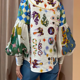 Manon | Blouse à imprimé artistique et manches bouffantes