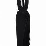 Delphine | Robe de soirée longue femme à dos nu et fente élégante