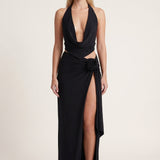 Delphine | Robe de soirée longue femme à dos nu et fente élégante
