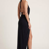 Delphine | Robe de soirée longue femme à dos nu et fente élégante