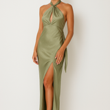 Bérénice | Robe maxi en satin avec fente élégante