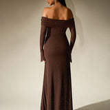 Célysandre | Robe de soirée sans manches marron scintillante élégante