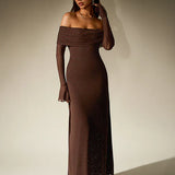 Célysandre | Robe de soirée sans manches marron scintillante élégante