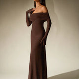 Célysandre | Robe de soirée sans manches marron scintillante élégante