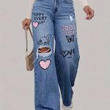 Océane | Jean oversize à motifs cœur et graffiti – denim urbain tendance