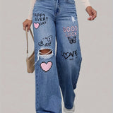 Océane | Jean oversize à motifs cœur et graffiti – denim urbain tendance