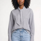 Noémie | Blouse Femme Rayée Oversize à Nœud Élégant