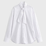 Noémie | Blouse Femme Rayée Oversize à Nœud Élégant