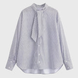 Noémie | Blouse Femme Rayée Oversize à Nœud Élégant